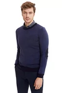 Koszulki męskie - DeFacto Męski sweter z dzianiny z długim rękawem, okrągły dekolt, slim fit dla mężczyzn, topy (granatowy, L), grantowy, L - miniaturka - grafika 1