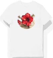 Koszulki męskie - Koszulka męska biała z motywem czerwonego hibiskusa L - miniaturka - grafika 1