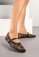 Baleriny - Czarne Balerinki z Siateczki Ozdobione Haftem Zapinane na Sprzączkę Danilea - miniaturka - grafika 1