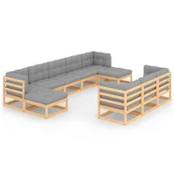 Meble ogrodowe - vidaXL 10-cz. zestaw wypoczynkowy do ogrodu, z poduszkami, lita sosna 3077164 - miniaturka - grafika 1