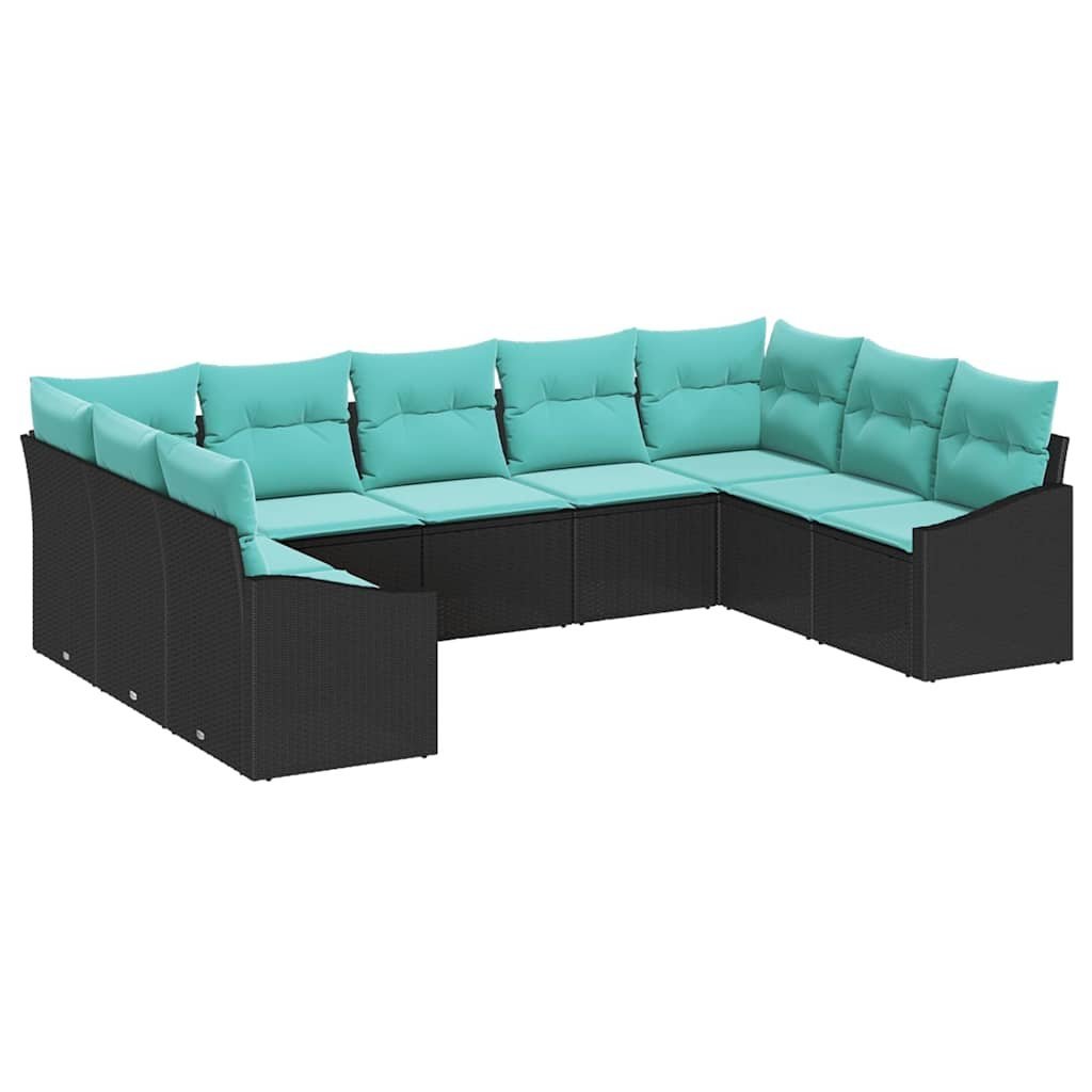 vidaXL Zestaw Sof z poduszką 9 pcs Czarny polirattan