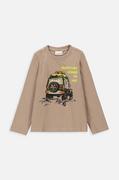 Bluzki dla chłopców - Coccodrillo longsleeve bawełniany dziecięcy kolor beżowy z nadrukiem - miniaturka - grafika 1
