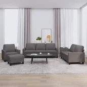 Sofy i kanapy - vidaXL 4-cz. zestaw wypoczynkowy z poduszkami, szary, sztuczna skóra - miniaturka - grafika 1