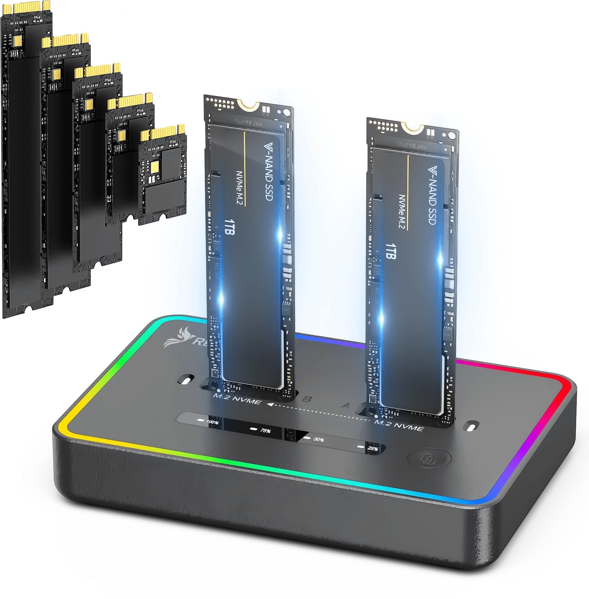 Stacja klonująca dyski SSD NVME PCIe M.2 USB-C 3.2 Kieszeń Adpater 20Gbps Reagle