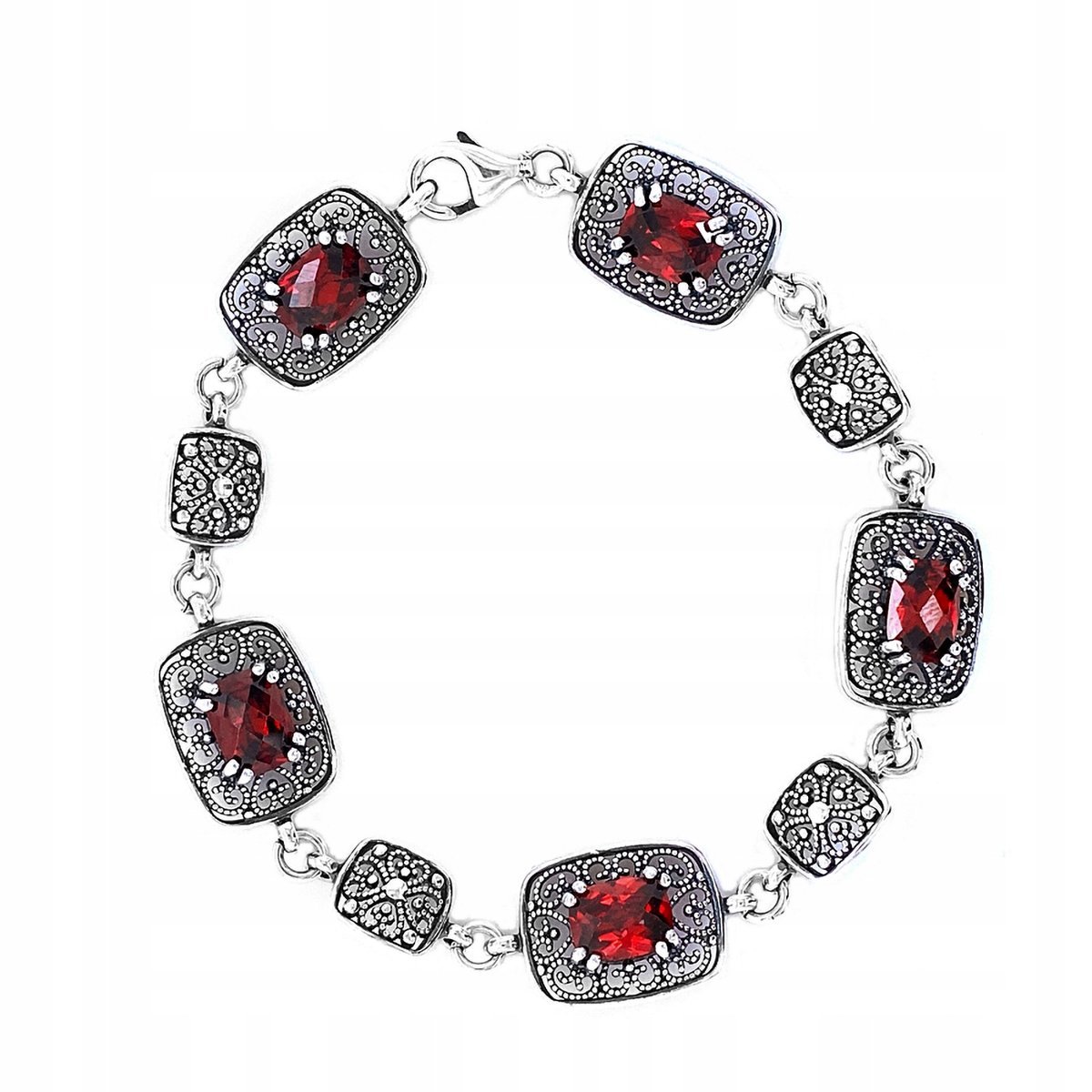 Bransoletka srebro 925 Elegancka Damska w Stylu Vintage z Cyrkoniami Granat