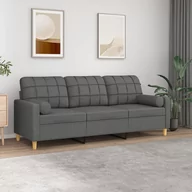 Sofy i kanapy - vidaXL 3-osobowa sofa z poduszkami, ciemnoszara, 180 cm, tkanina - miniaturka - grafika 1