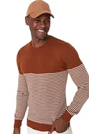 Bluzy męskie - Trendyol Męska bluza z okrągłym dekoltem w paski, Wielbłądzi, S - miniaturka - grafika 1