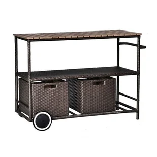 Barek rattanowy wenge 132 x 91,5 x 61 cm PATIO - Stoły ogrodowe - miniaturka - grafika 1