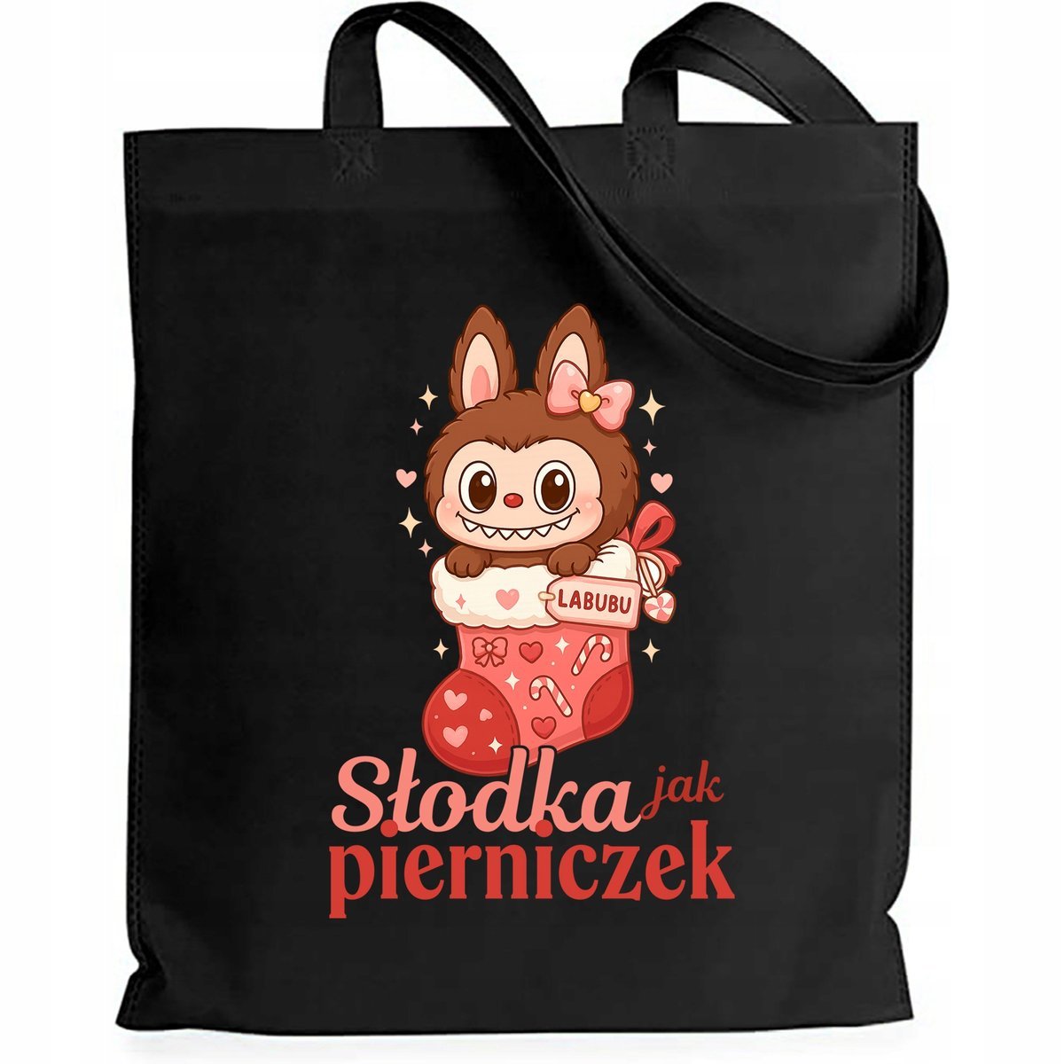 Torba EKO Czarna Shopper SŁODKA JAK PIERNICZEK Prezent Święta Mikołajki Wz