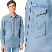 Koszule męskie - Wrangler WESTERN SHIRT Vintage Light koszula jeansowa na lato REGULAR L - miniaturka - grafika 1