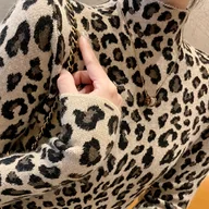 Swetry damskie - TEMU 1 szt. Elegancki sweter z dzianiny z nadrukiem w panterkę z wysokim kołnierzem dla kobiet, dzianina dżersejowa, sezon jesień/ - miniaturka - grafika 1