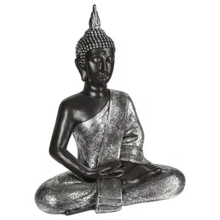 Figurka dekoracyjna, Budda w srebrnej szacie, tworzywo sztuczne, 62 cm - Figurki dekoracyjne - miniaturka - grafika 1