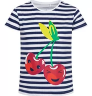 Bluzki dla dziewczynek - T-shirt z krótkim rękawem dla dziewczynki, z wiśniami, w paski  3-8 lat - miniaturka - grafika 1
