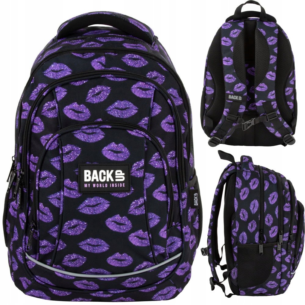 Plecak młodzieżowy BackUP 26 L brokatowe usta, Glitter Kiss Dla Dziewczyny