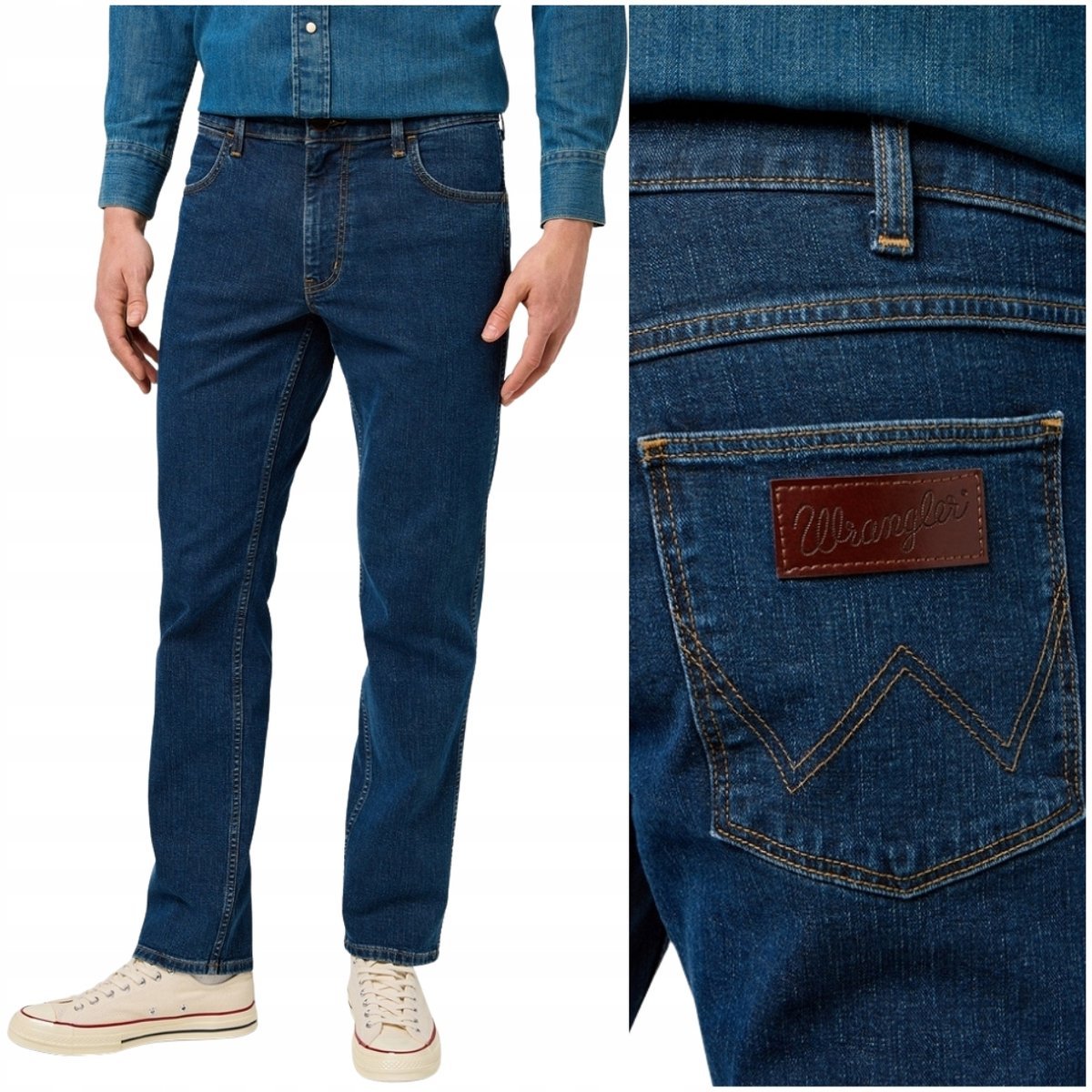 Wrangler GREENSBORO Stone River proste granatowe spodnie jeansowe W40 L30