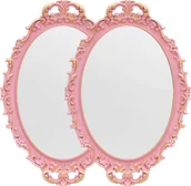 Lustra - Różowe Lustro Owalne w Ramie 2 Sztuki Styl Vintage 24,5 x 36 cm - miniaturka - grafika 1