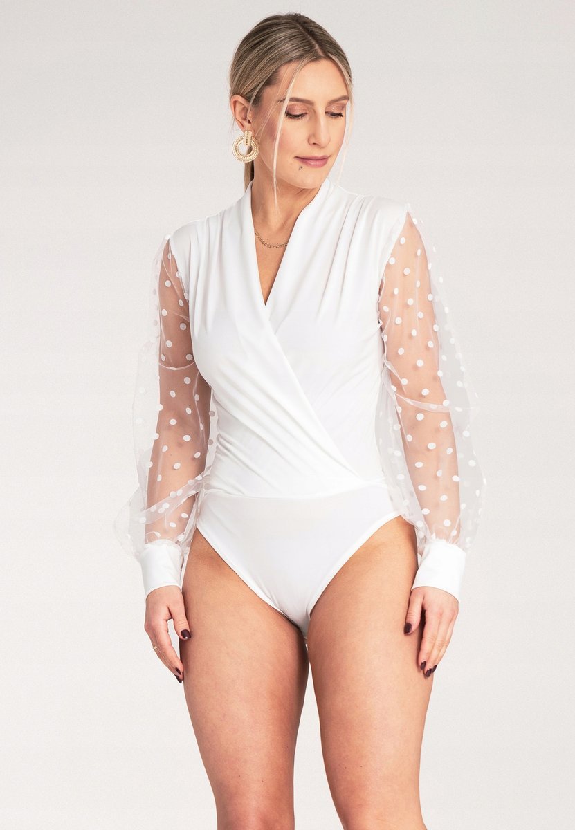Eleganckie body damskie - Body z długim rękawem - Białe body M1145 S/M