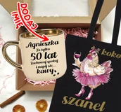 Gadżety dla niej i dla niego - Zestaw prezentowy na 50 urodziny - kubek na 50 z imieniem oraz torba - miniaturka - grafika 1