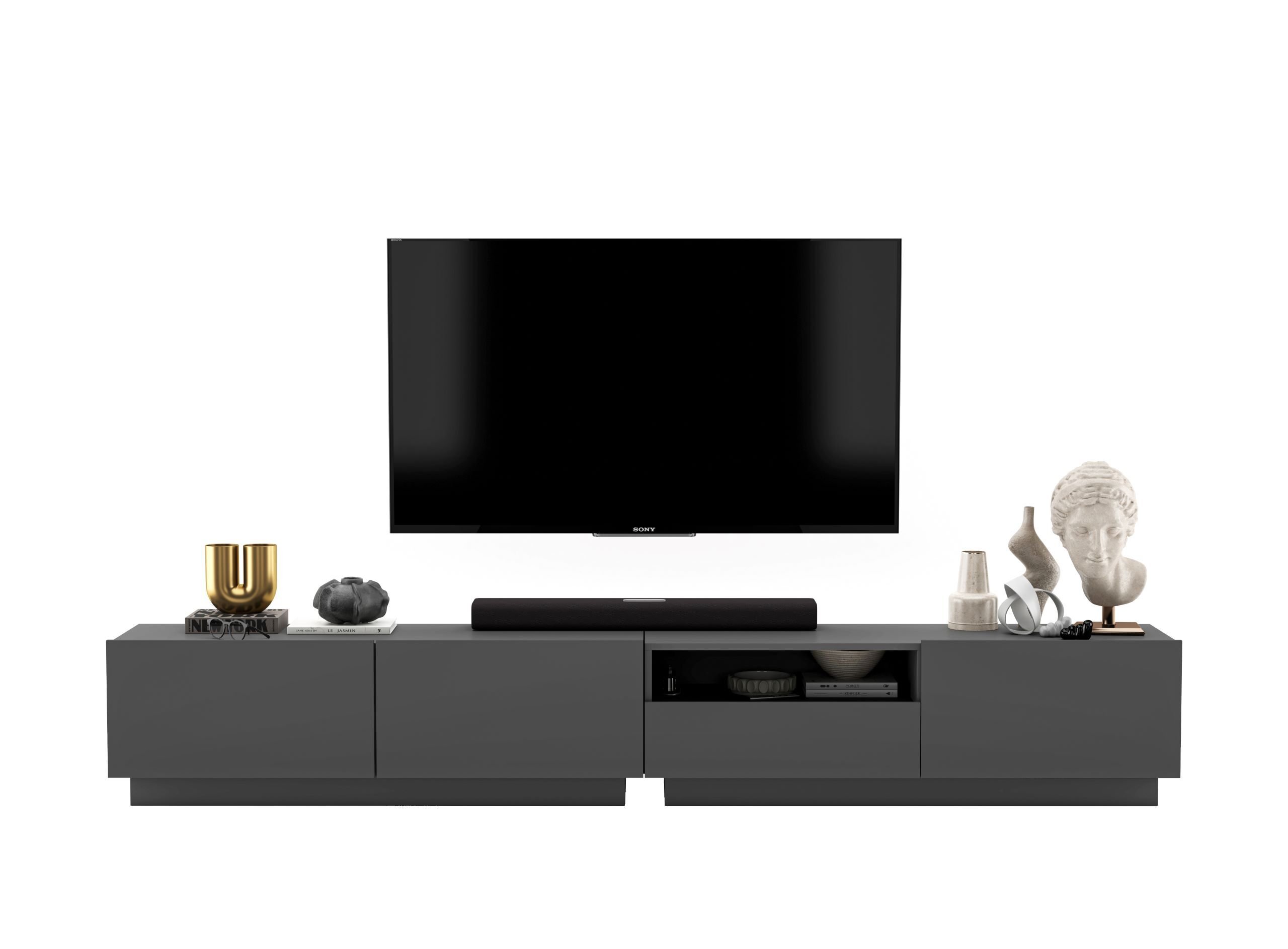 Szafka RTV Loft Stojąca / Wisząca Grafit MAT Komoda RTV Szuflada 240 cm zestaw