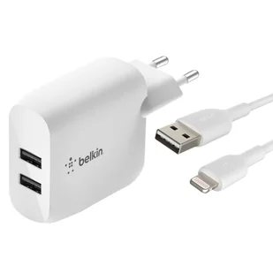 Belkin Boost Charge ładowarka USB-A, 24 W, z 2 portami i kablem USB-A/Lightning (do iPhone 12, 12 Pro, 12 Pro Max, 12 mini, SE, 11, 11 Pro, 11 Pro Max, XS, XS Max, XR, X, 8, iPad, AirPods itd.) WCD001vf1MWH - Kable USB - miniaturka - grafika 2