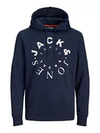 Bluzy męskie - JACK & JONES Męska bluza z kapturem Jjwarrior Sweat Hood, granatowy/nadruk: duży, XL - miniaturka - grafika 1