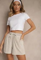 Spodenki damskie - Jasnoszare Szorty Welurowe z Wiązaniem Ralavelle - miniaturka - grafika 1