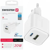 Ładowarki do telefonów - SWISSTEN Biała Ładowarka sieciowa 20W QC USB-A PD USB-C - miniaturka - grafika 1