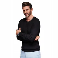 Swetry męskie - Prążkowany sweter męski z guzikami przy dekolcie czarny V2 OM-SWSW-0182 XXL - miniaturka - grafika 1