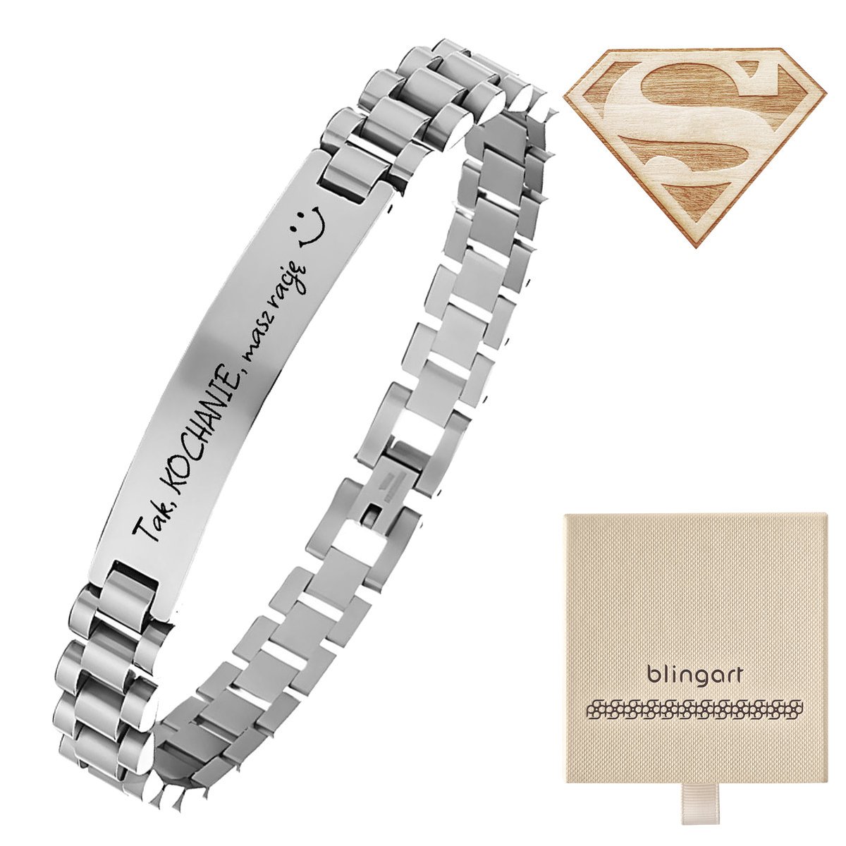 Bransoletka męska stalowa Z GRAWEREM elegancka sta