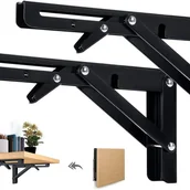 Zawiasy, okucia i inne akcesoria - Zestaw 2 składanych wsporników półek, wsporniki składane 250 mm, półki ścienne, wytrzymałe wsporniki składane, czarne składane wsporniki konsoli - miniaturka - grafika 1