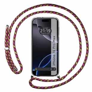 Przezroczyste etui na telefon iPhone 16 Pro MAX (6,9) ze smyczą różową/złotą - Etui i futerały do telefonów - miniaturka - grafika 1