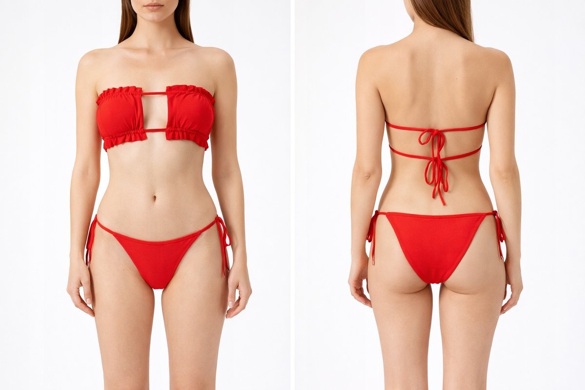 SEKSOWNY STRÓJ KĄPIELOWY BIKINI DAMSKIE CZERWONE WIĄZANE HIT LATA