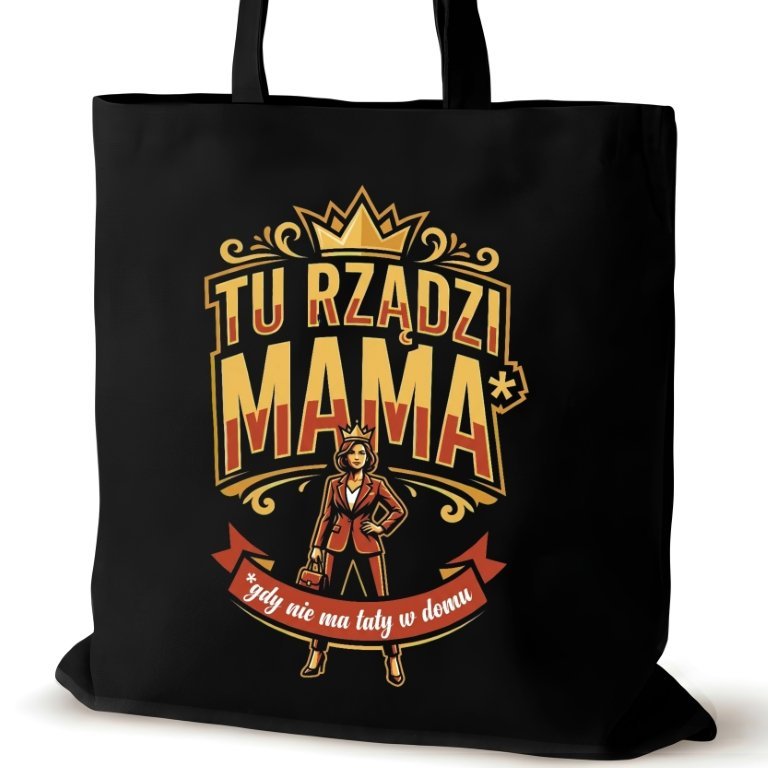 Torba bawełniana czarna dla MAMY na ramię zakupowa napisem śmieszna