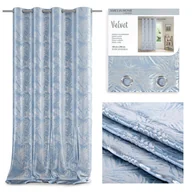 Zasłony - Zasłona SILVERLEAVES kolor błękitny drukowany styl glamour przelotki przelotki srebrne velvet 140x245 ameliahome - CURT/AH/VELVE - miniaturka - grafika 1