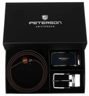 Paski - Brązowy pasek męski do spodni skórzany 115 PETERSON dwustronny czarny zestaw 4w1 klamra klasyczna i na bolec - miniaturka - grafika 1