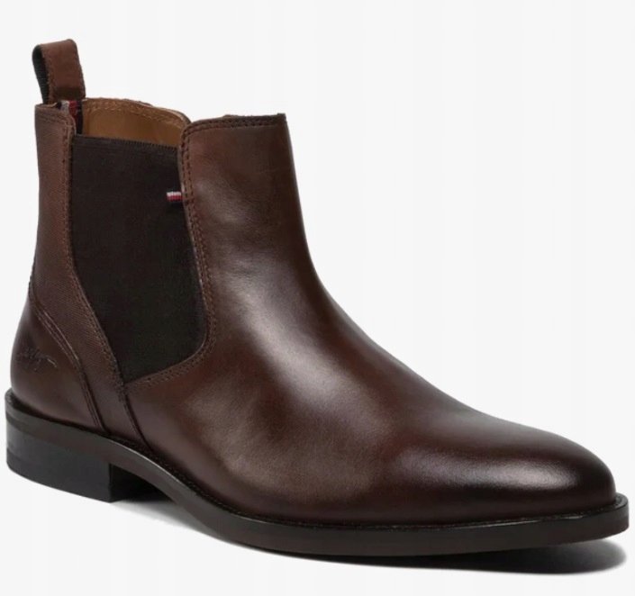 Botki męskie skórzane Tommy Hilfiger Signature Texture Chels Brązowy 40