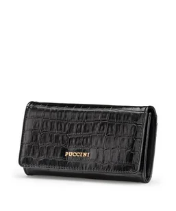 Portfel Damski Duży Na Karty Skóra Ekologiczna PUCCINI Czarny BLP740-1 - Portfele - miniaturka - grafika 1