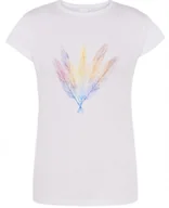 Koszulki i topy damskie - T-Shirt damski kolorowy nadruk Pióra r.XXL - miniaturka - grafika 1