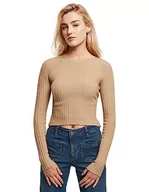 Bluzy damskie - Urban Classics Damska bluza z krótkim rękawem Rib Knit Twisted Back Sweater, beżowy (Unionbei), L - miniaturka - grafika 1