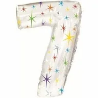 Balony i akcesoria - Balon Foliowy Cyferka "7" Biała w Gwiazdki (100cm.) - miniaturka - grafika 1