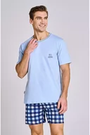 Piżamy męskie - Piżama męska Owen niebieska z napisem XL - miniaturka - grafika 1