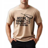 Piżamy damskie - Piżama Męska Beżowa SYNEK UCZ SIĘ Dla Taty Prezent Wiosna L Top WZORY - miniaturka - grafika 1