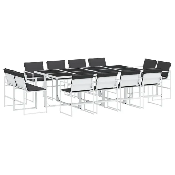 Zestaw mebli ogrodowych biały 220 x 107 x 72 cm, 12 krzeseł, poduszki ant