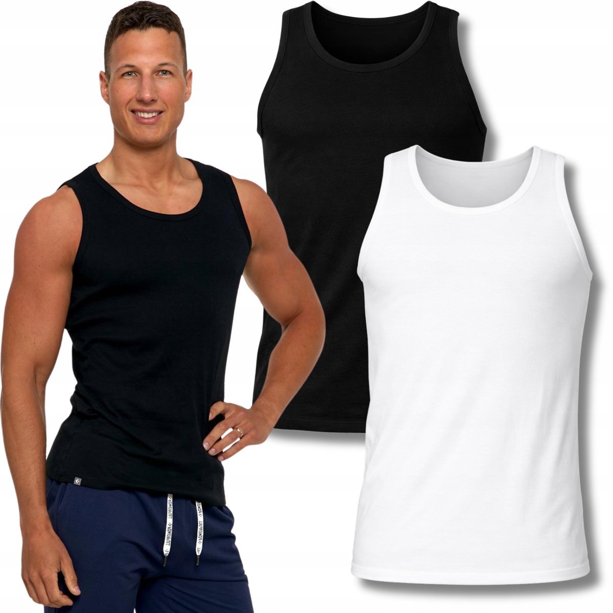 2X PODKOSZULKA KOSZULKA MĘSKA BAWEŁNIANA GŁADKA TANK TOP 2PAK MORAJ 3XL BLACK/WHITE