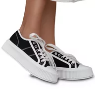 Trampki damskie - Trampki Damskie Na Platformie Sportowe Czarne Elida 38 - miniaturka - grafika 1