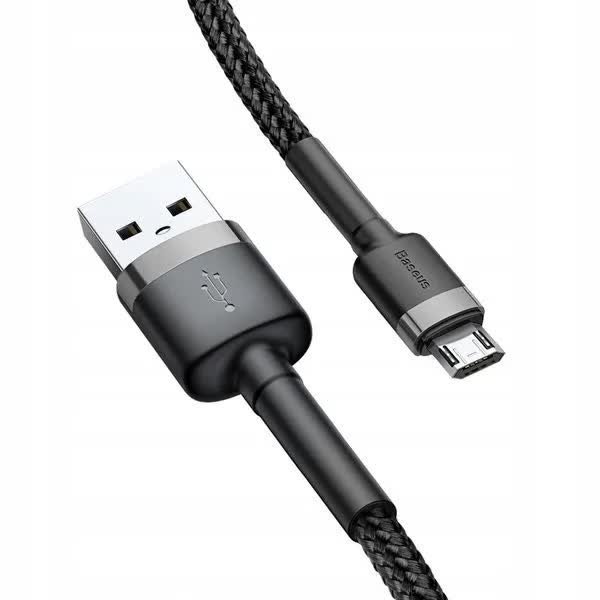 KABEL USB Baseus MICRO USB Do Ładowania Telefonu 2.4A 1m SZARO-CZARNY MOCNY
