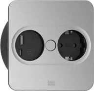 Gniazdka elektryczne - Bachmann BACHMANN TWIST 2 1xCEE7/3 1xUSB A/C 22W 0.2m GST18 srebrny kwadratowy - miniaturka - grafika 1