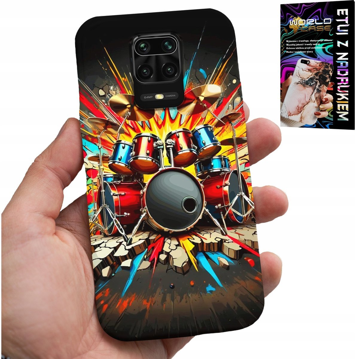 ETUI DO XIAOMI NOTE 9 PRO / 9S - ROCK PERKUSJA BĘBNY ROCK & ROLL + FOLIA