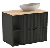 Szafki łazienkowe - Czarna Szafka Pod Umywalkę Nablatową Z Orzechowym Blatem P3-G04 - miniaturka - grafika 1