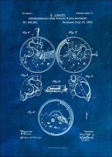 Patent, Zegarek Nakręcany Projekt z 1890 Niebieskie 2 - plakat Wymiar do wyboru: 40x50 cm - Plakaty - miniaturka - grafika 1